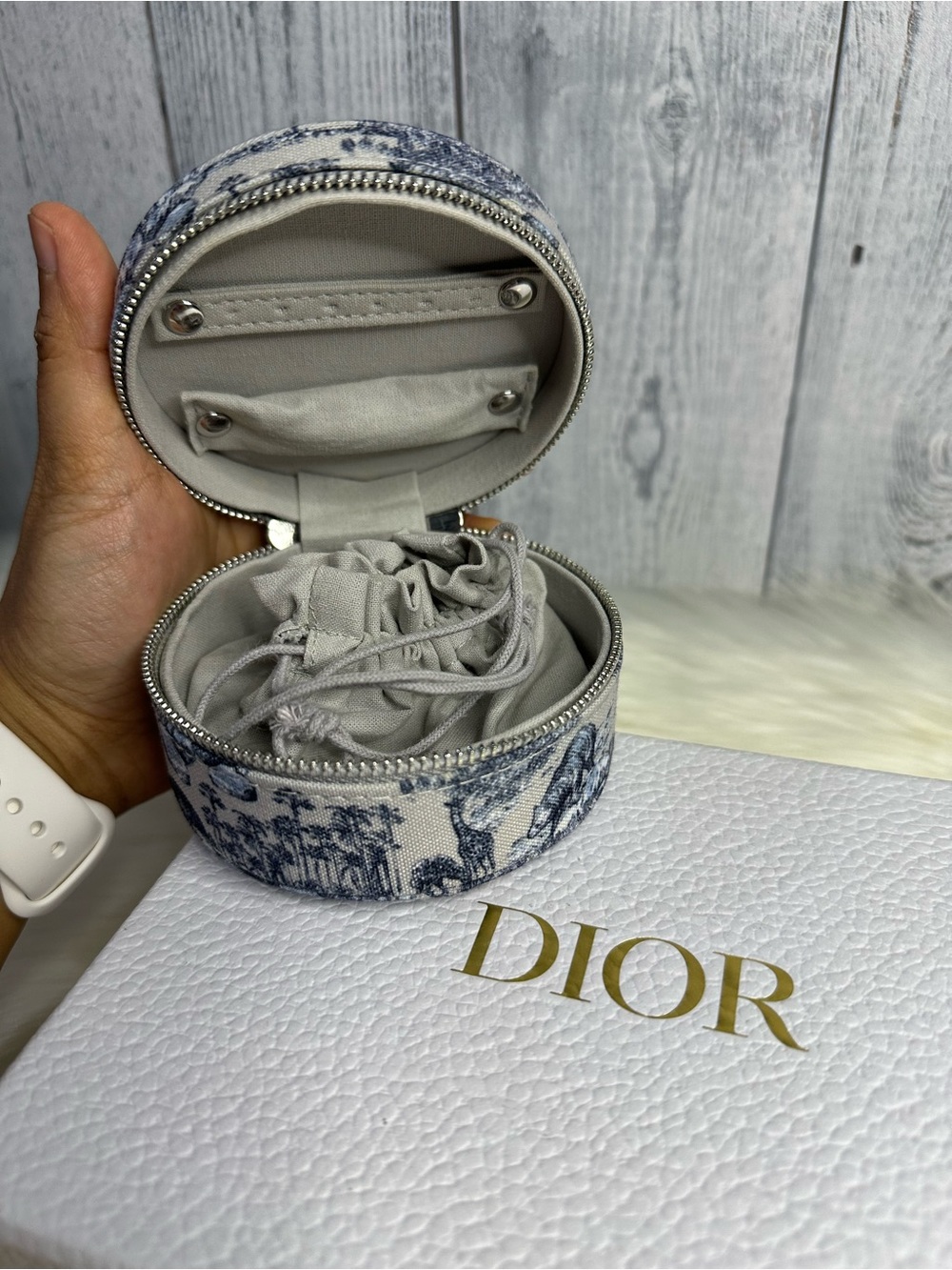 Dior Toile de Jouy Round Jewelry Case - Blue & Cream